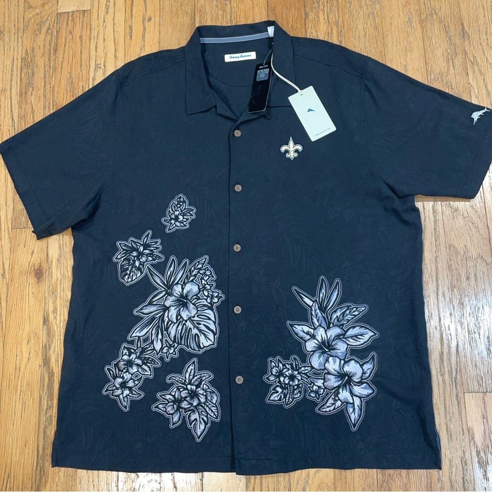 Tommy Bahama NEW ORLEANS SAINTS Embroidered Button-Up Silk Shirt Men’s 2XL